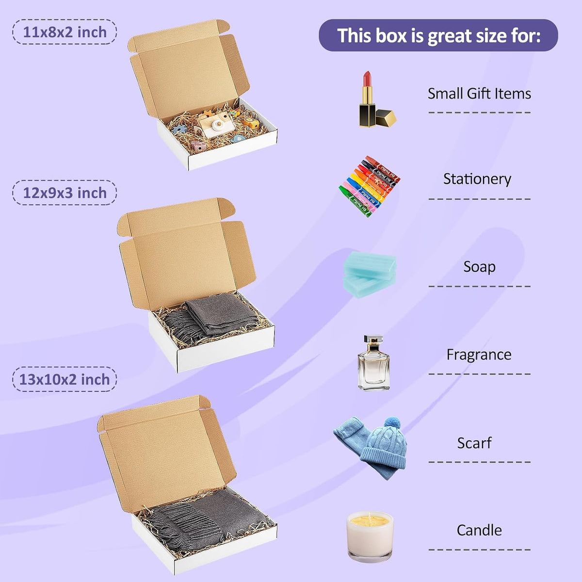 18 Pack Small Shipping Boxes Assorted Sizes, 11x8x2, 12x9x3, 13x10x2-6 PCS Each Small Boxes, White Corrugated Box