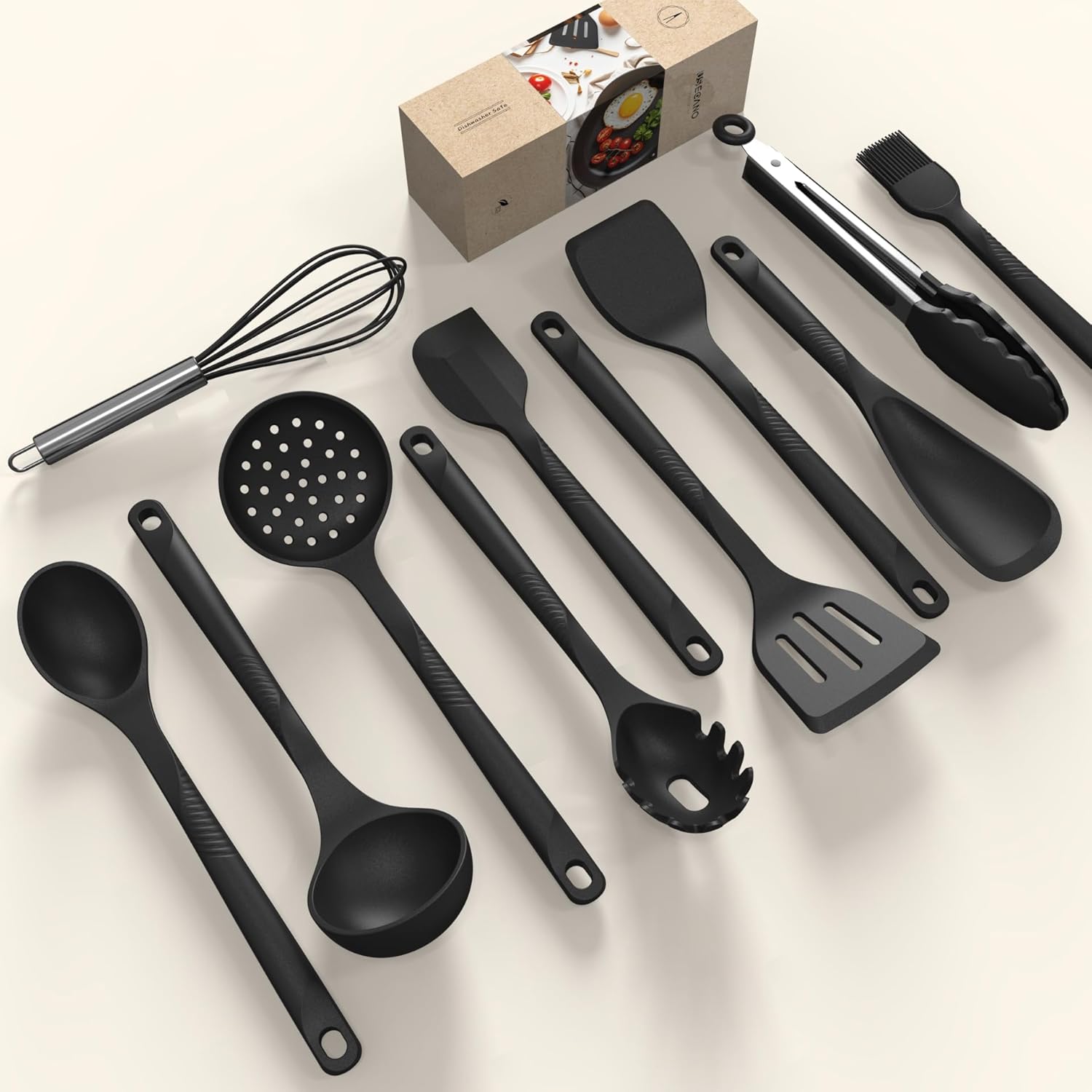 Silicone Cooking Utensils Set - 600°F Heat Resistant, Nonstick Kitchen Utensil Set with Spatulas, Spoons, Whisk