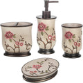 4pc Larrisa Floral Bathroom Accessories Sets Modern Classic Flower Soap Dispenser, Tumbler, Tooth Brush Holder and