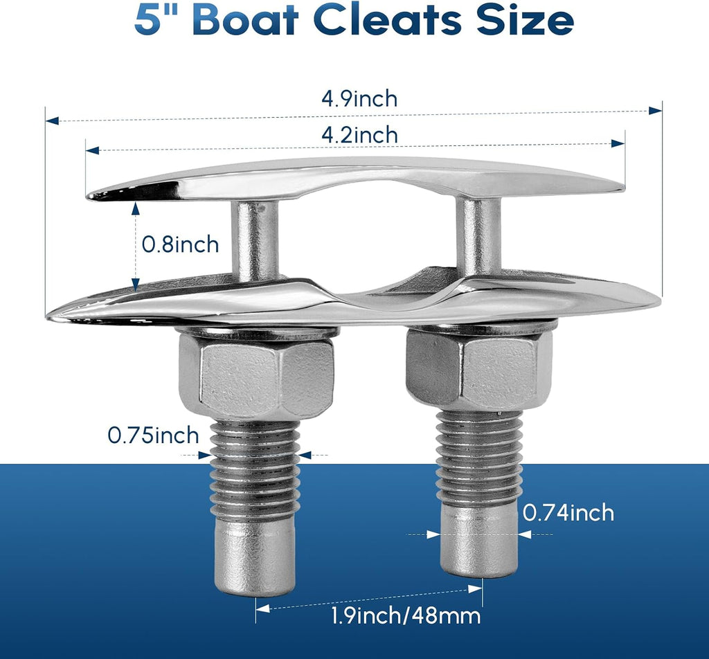 Pull Up Boat Cleats 5" 6 Inch, 316 Stainless Steel Retractable Flush Mount Cleat, Pop Up Hidden Deck Cleat for Marine Boat Dock Yacht (1 Pack / 2 Pack)