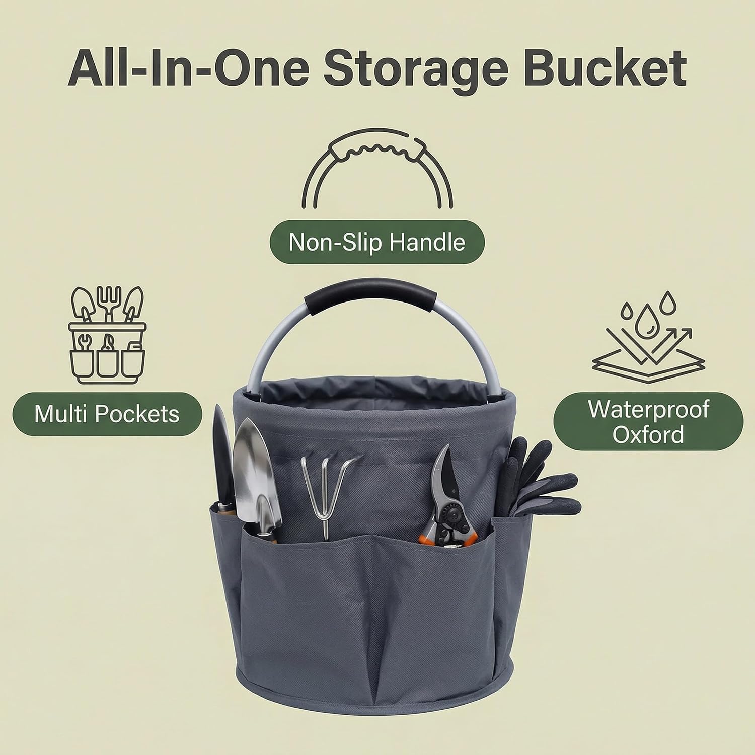 Cleaning caddy with Handle,17L Foldable collapsible bucket 600D Oxford Fabric, 6 Pockets Portable Multi-Use Organiser