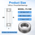 uxcell 12pcs F5-10M Thrust Ball Bearings 5mm Bore 10mm OD 4mm Thick