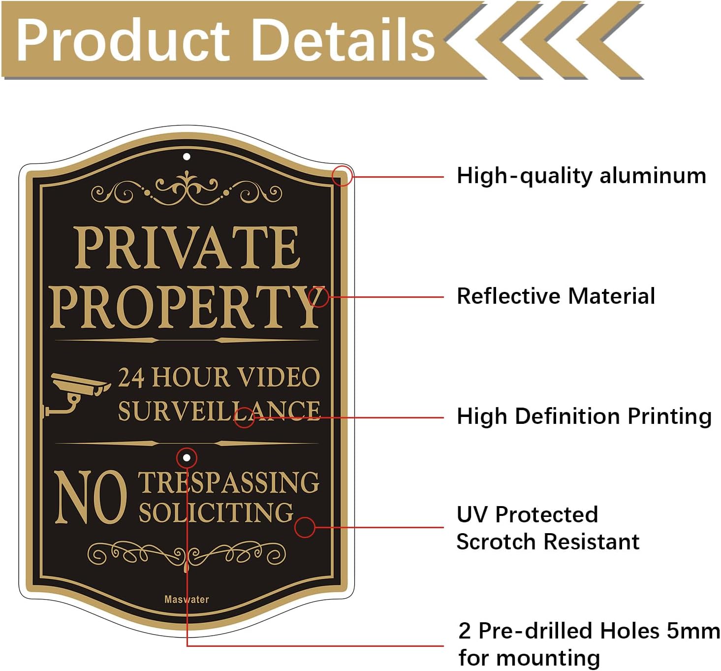 Large Private Property No Trespassing Sign For House, 8" x 14" All Metal Construction Yard Sign With 28" Long Stake