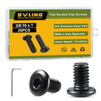 3/8-16 x 1 Bolt, 20PCS Flat Head Hex Socket Cap Screws Bolts, 304 Stainless Steel 18-8, Fully Threaded, Black Zinc Finish, with Hex Spanner