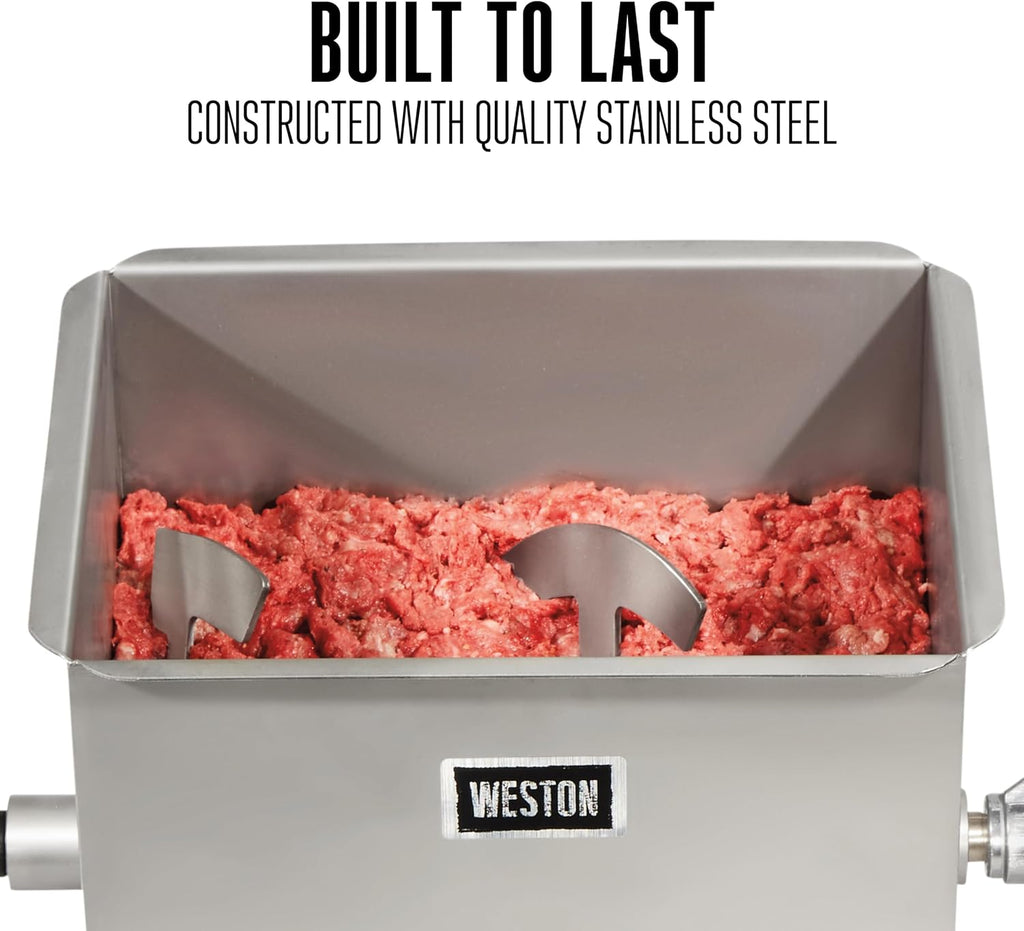20 lbs Stainless Steel Meat Mixer for Adding Seasoning to Ground Beef, Burgers, Sausage, and Jerky, Silver (36-1901-W)