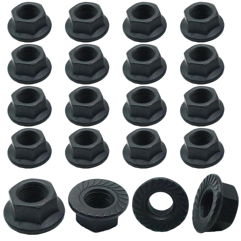 20Pcs M12 x 1.25mm Flange Nut, Carbon Steel Thread Hardware Nuts Serrated Flange Lock Nuts Metric Hex Flange Nuts Bright Finish (Black)