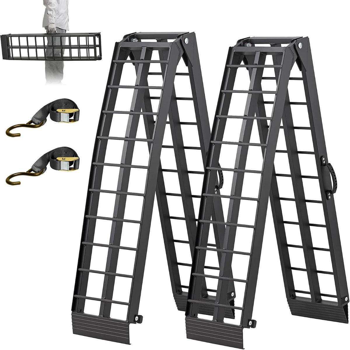 Aluminum Loading Ramps for Pickup Trucks, 1500 LBS, 7.5FT Folding Trailer Ramps with Handle & Buckle, for Lawn