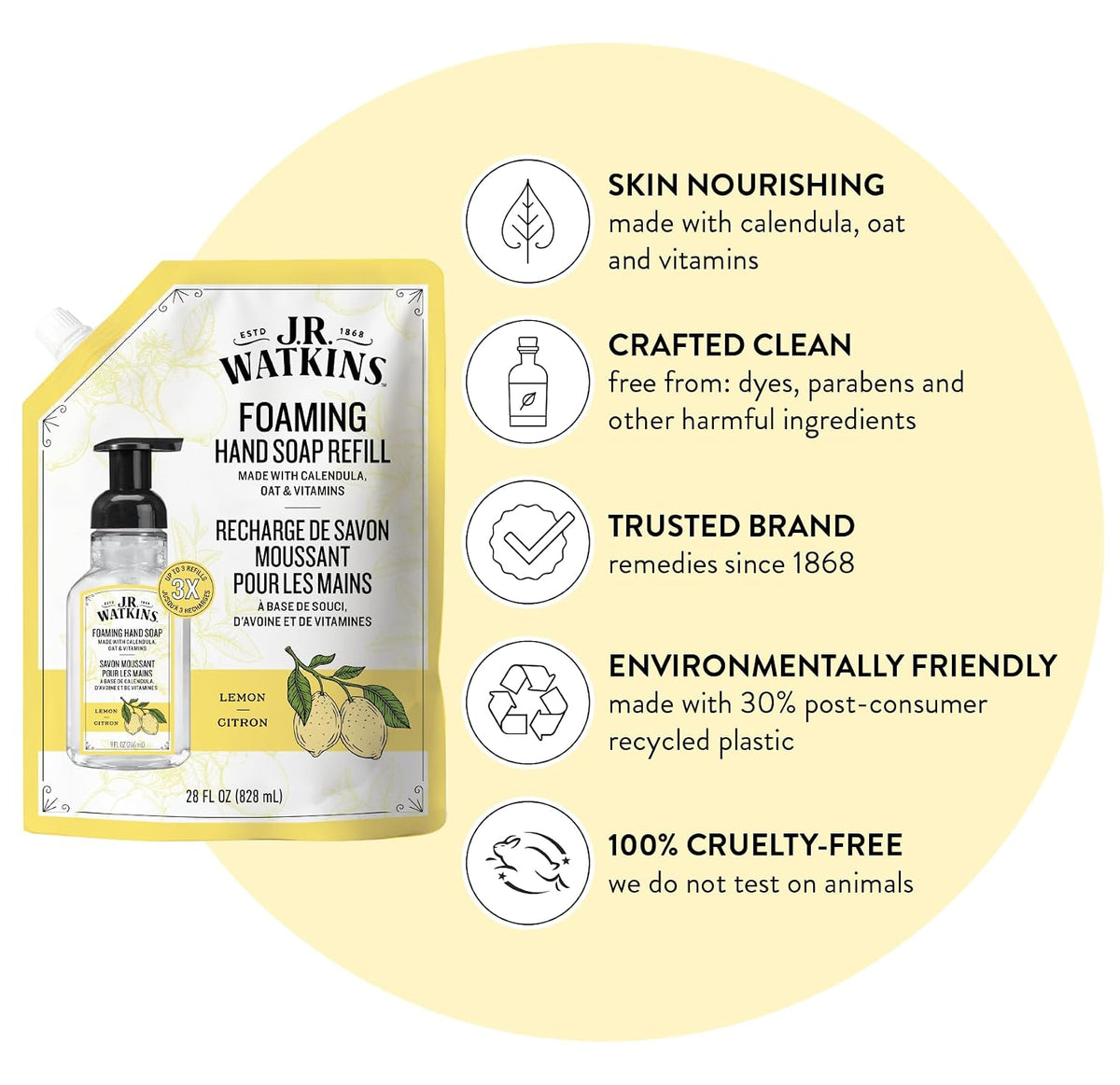 Moisturizing Foam Hand Soap Refill 2 Pack, Lemon, 28 fl oz