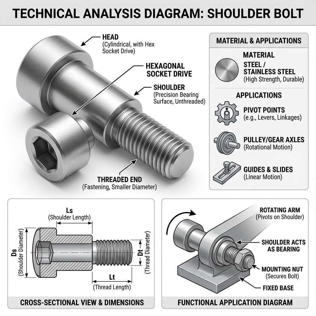 NACX M4 Hex Socket Shoulder Bolts, 5mm Shoulder Dia 6mm Shoulder Length, 304 Stainless Steel, 15Pcs, Silver, C935-939