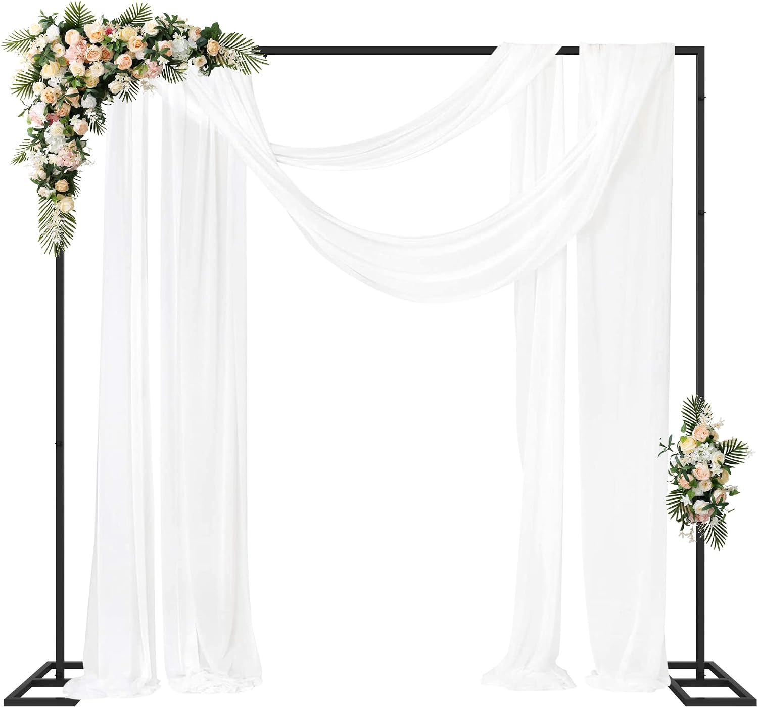 8FT x 8FT Backdrop Stand Heavy Duty with Base, Black Portable Adjustable Pipe and Drape Backdrop Stand Kit, Square