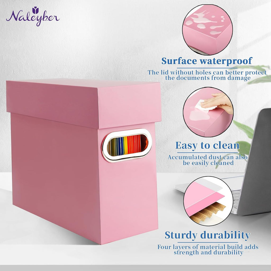 File Organizer Box with Lid & Handle, Thickened Cardboard Hanging File Folder Storage Boxes for Letter Size, Portable