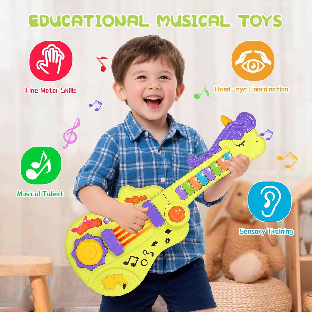 3-in-1 Toddler Guitar Toys for Kids, Electric Musical Toy with Piano Drum | Music Toys with Strap Light Up, Toddler