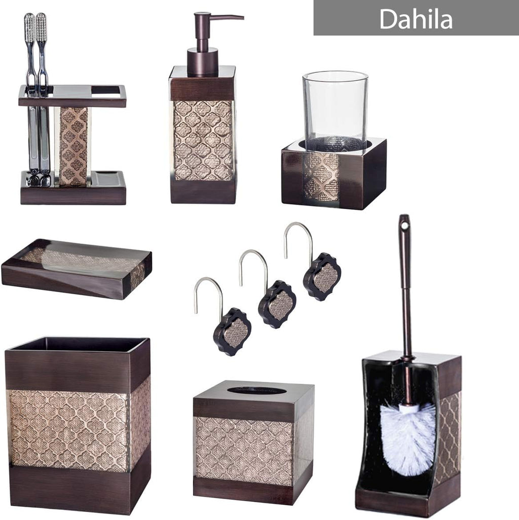 Dahlia Brown 4 Piece Bathroom Accessories Set | Includes Soap Dispenser, Toothbrush Holder, Tumbler Cup & Soap Dish