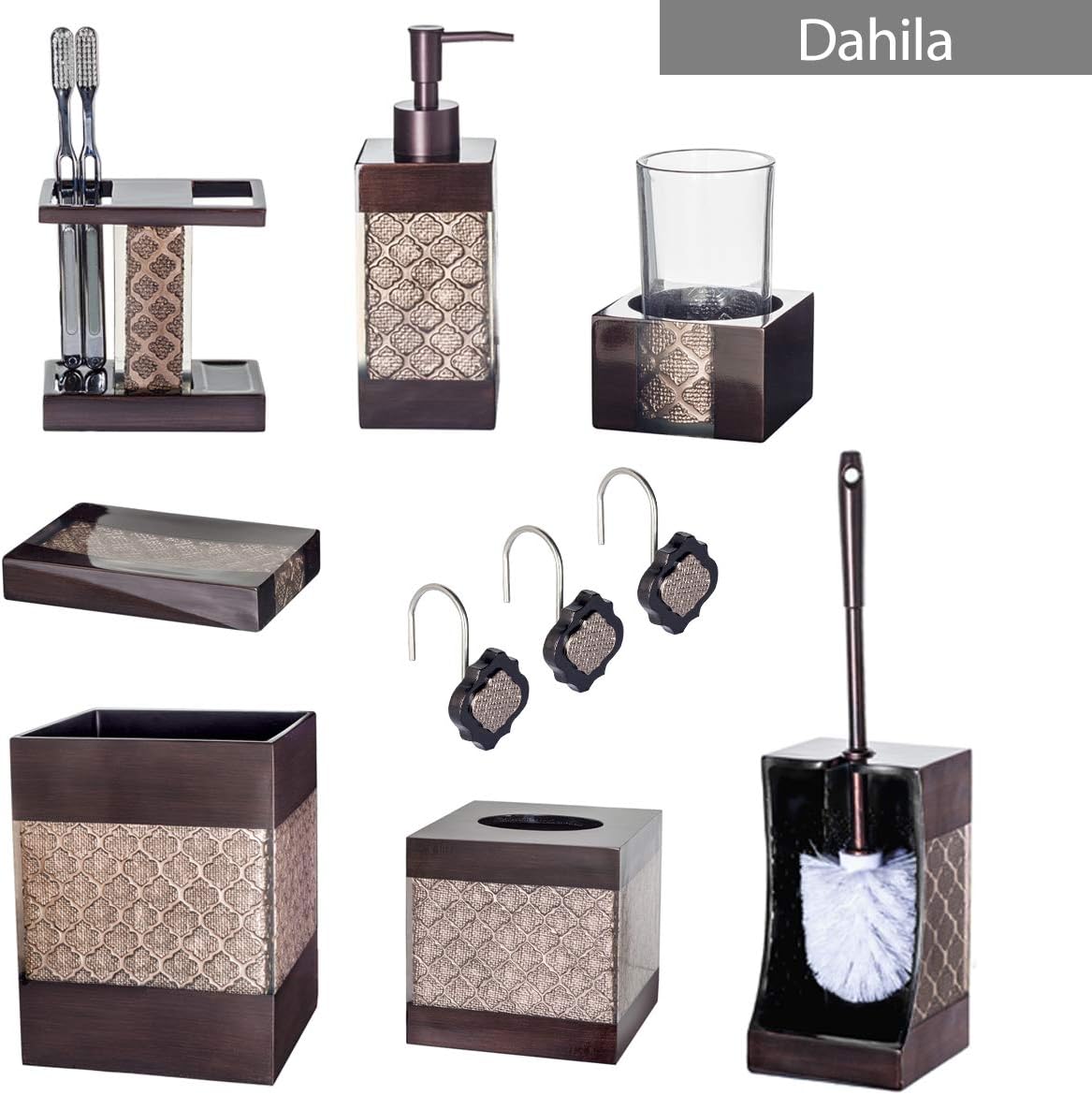 Dahlia Brown 4 Piece Bathroom Accessories Set | Includes Soap Dispenser, Toothbrush Holder, Tumbler Cup & Soap Dish