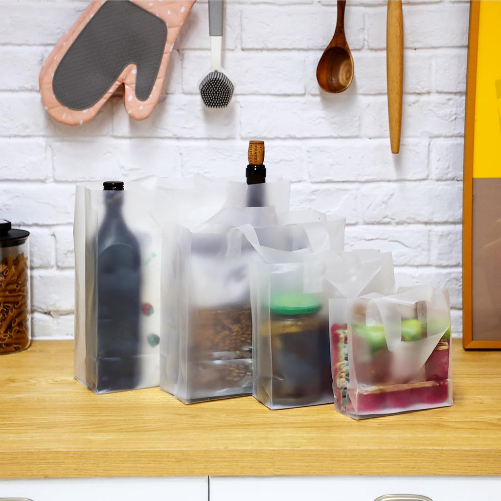 100 Pcs Plastic Gift Bags with Handles, Clear