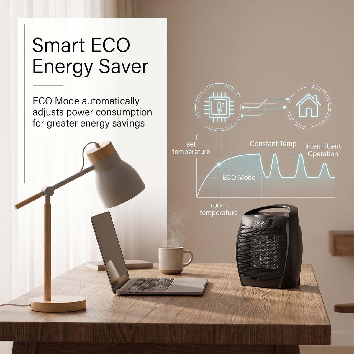 Space Heater for Indoor Use with Remote, Digital Display, Touch Key