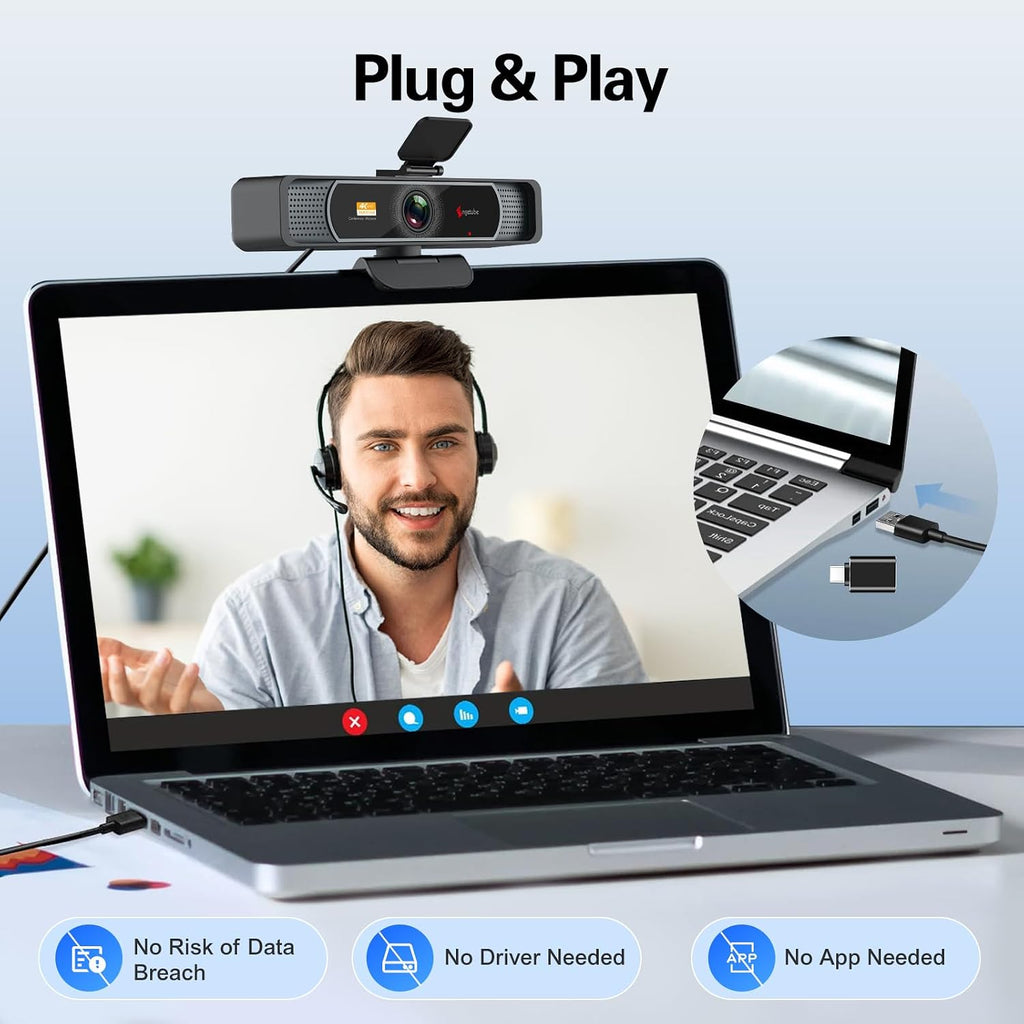 Wide Angle 4K Webcam for PC, 120° FOV Video Conference Web Camera | PDAF Autofocus, 2 Noise-Cancelling Mics