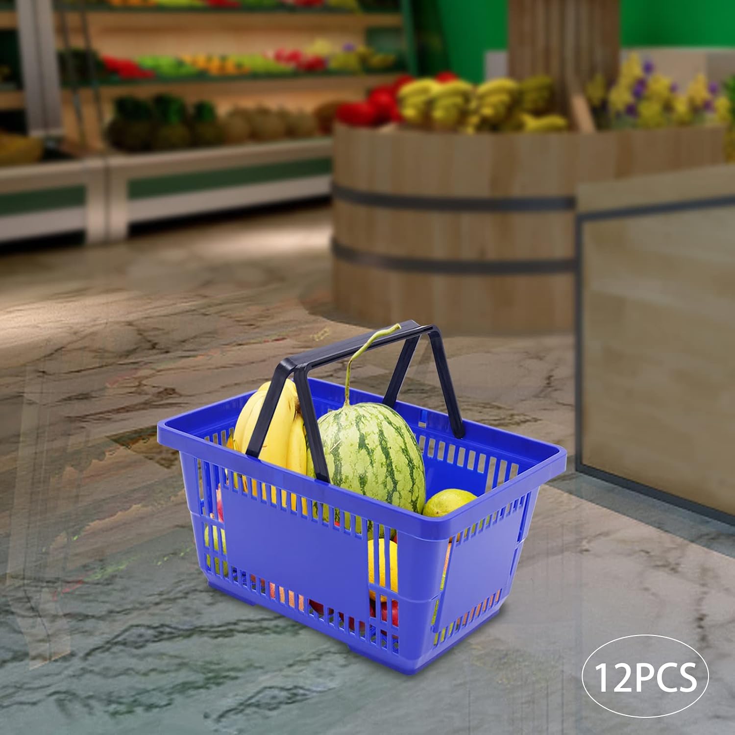 Plastic Shopping Baskets With Handles,18L Storage Baskets For Supermarket, Retail Store, Grocery, Home Organization