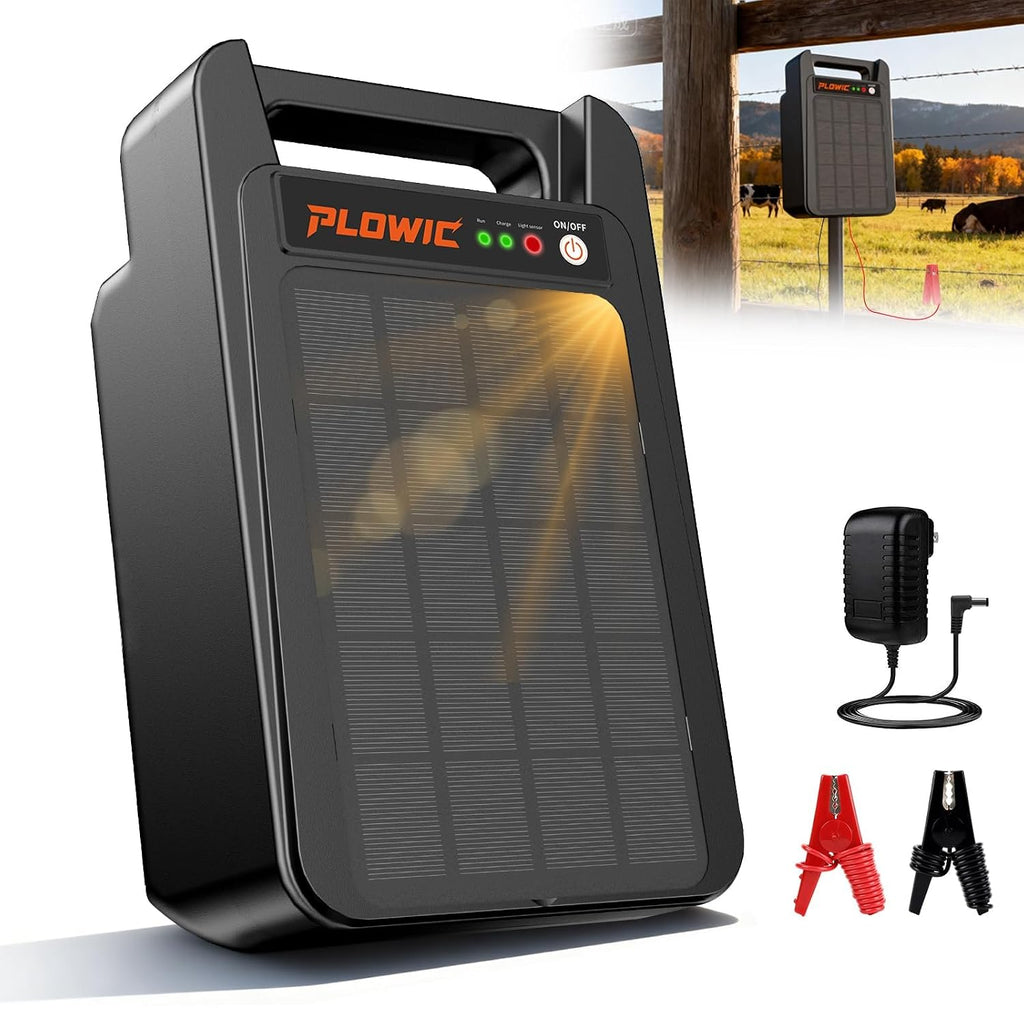 Solar Electric Fence Charger 10 Miles, 0.20J Solar Powered Fence Energizer with Rechargeable 10400mAh Battery