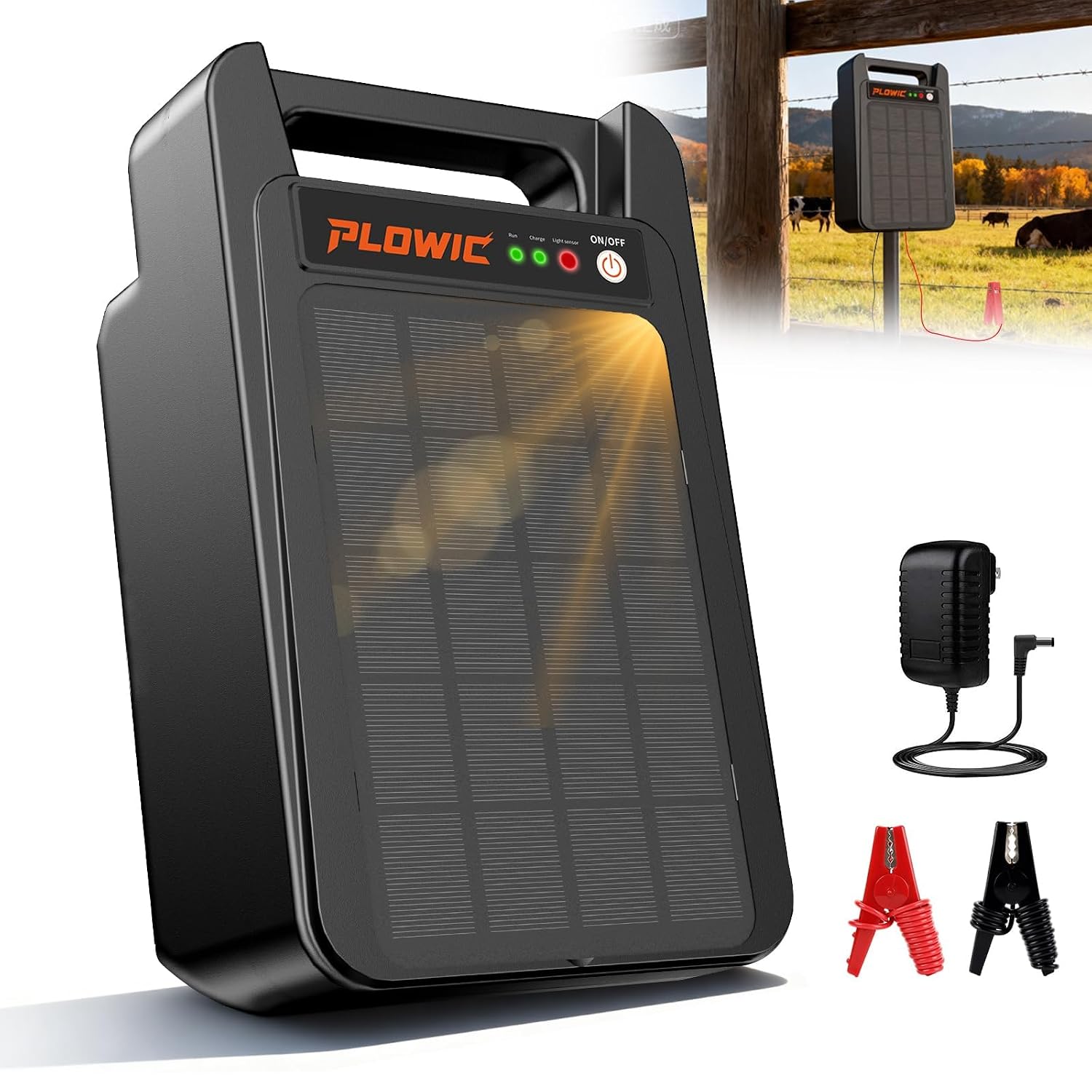 Solar Electric Fence Charger 10 Miles, 0.20J Solar Powered Fence Energizer with Rechargeable 10400mAh Battery