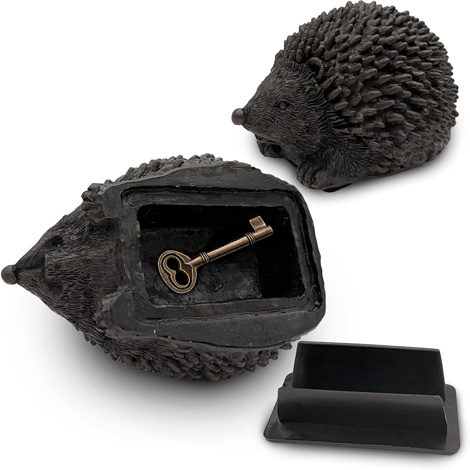 Hedgehog Key Hider Outdoor – Resin Waterproof Fake Rock Hide a Key, Secure Spare Key Holder with Secret Storage