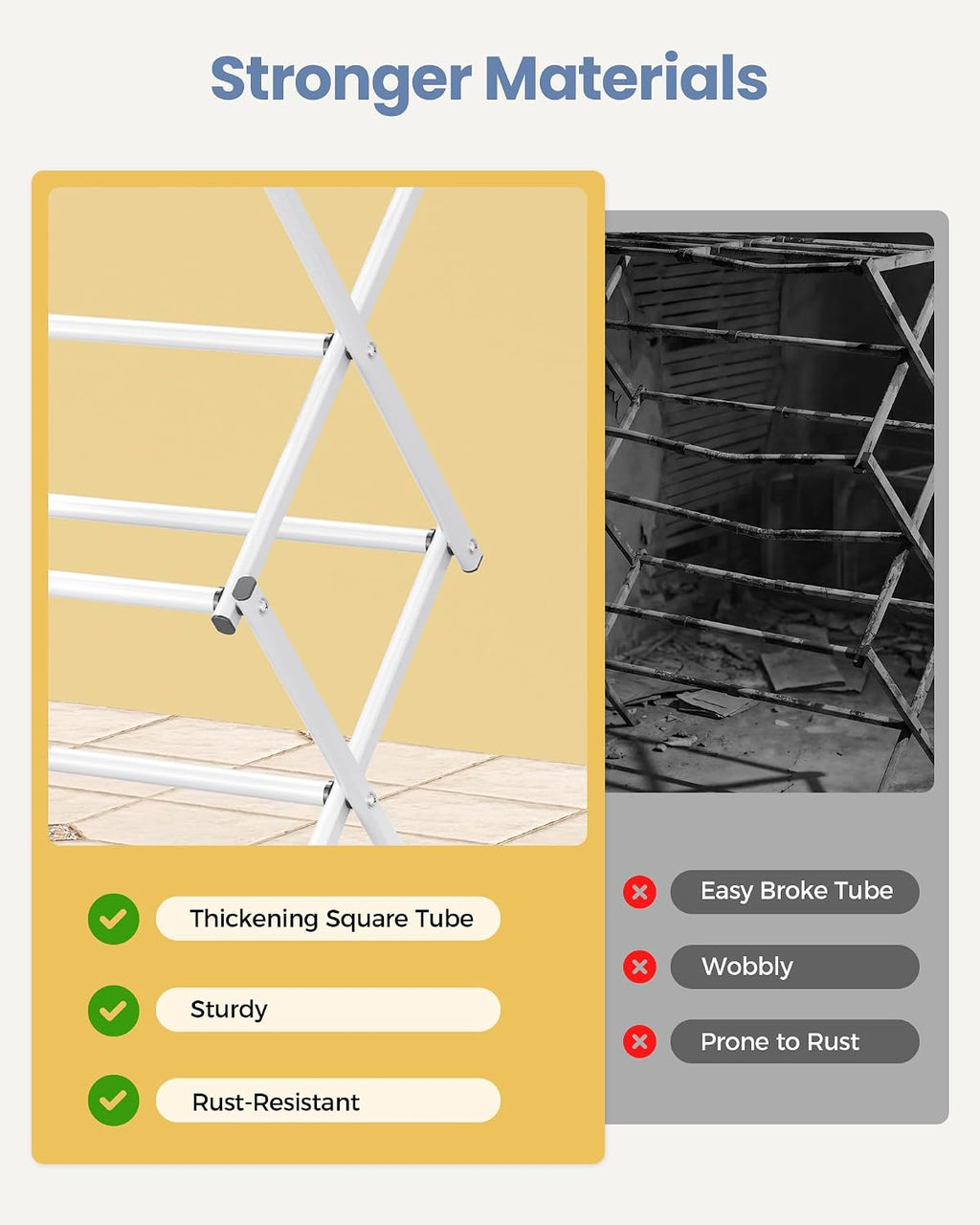 Oversize 3-Tier Clothes Drying Rack, No Install, White | Expandable Design, Non-slip feet, Tool-free Setup, Rust