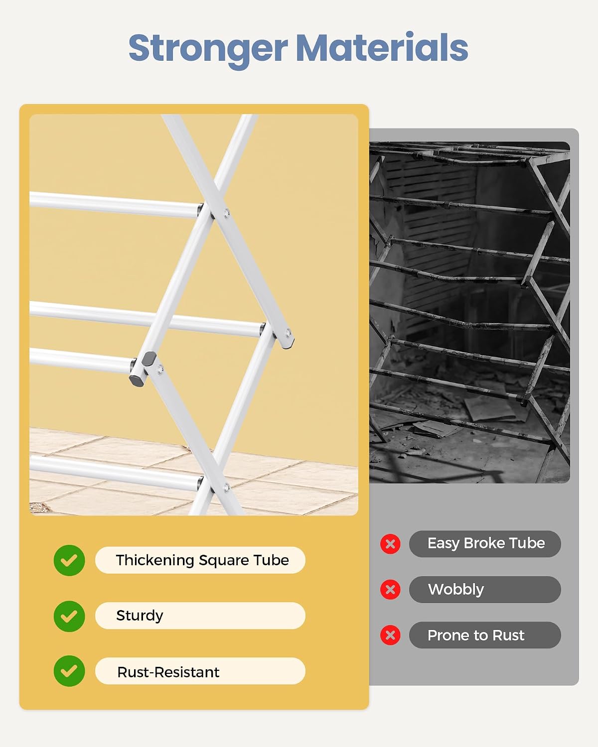 Oversize 3-Tier Clothes Drying Rack, No Install, White | Expandable Design, Non-slip feet, Tool-free Setup, Rust