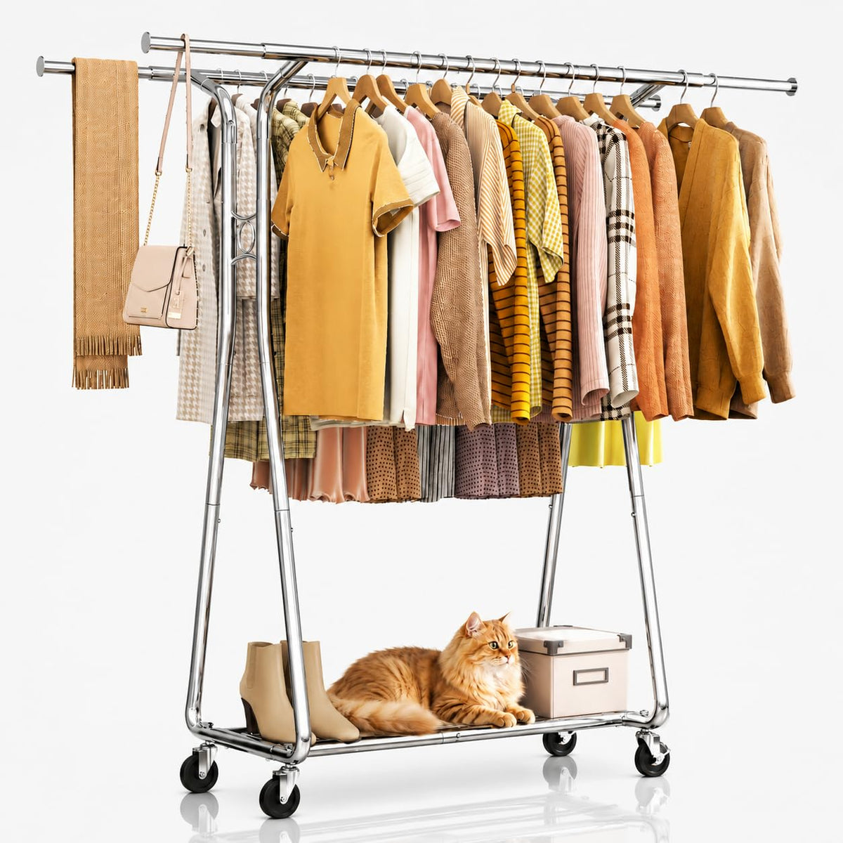 620 Lbs Heavy Duty Rolling Clothes Rack, Double Rail