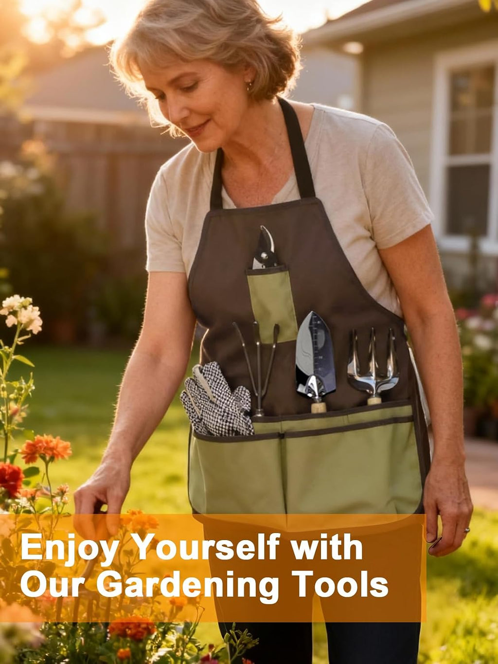 Garden Tools Set – 11-PCs Heavy Duty Gardening Kit, Stainless Steel Tools with Wooden Handles, Canvas Tote Bag