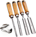4-Pieces Woodworking Wood Chisel Set,CR-V Steel Sharp Curved Edge Gouge Firm Wood Handle Carpentry Gouge Tools