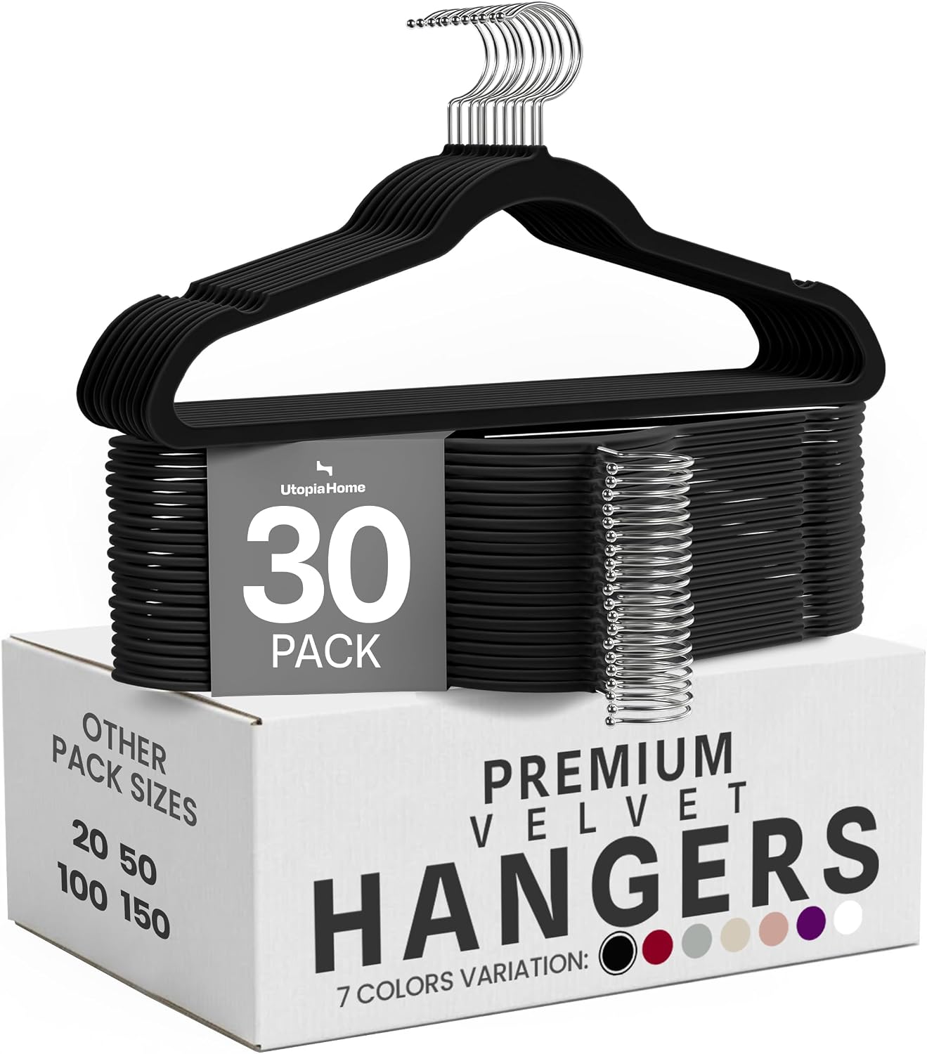 Velvet Hangers, Black, 30 Pack | Luxury Non-Slip Slim Pant & Coat Hangers | Strong Space-Saving Clothes Hangers |