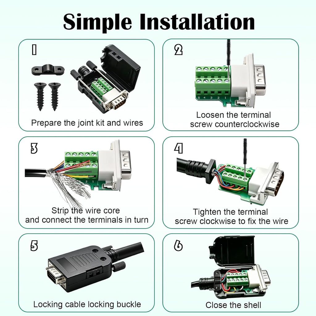 12PCS DB9 Male Solderless 9 Pin Breakout Connector