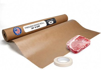 Brown Freezer Paper Roll 18" x 1800" (150 feet) with Freezer Tape, USA-Made