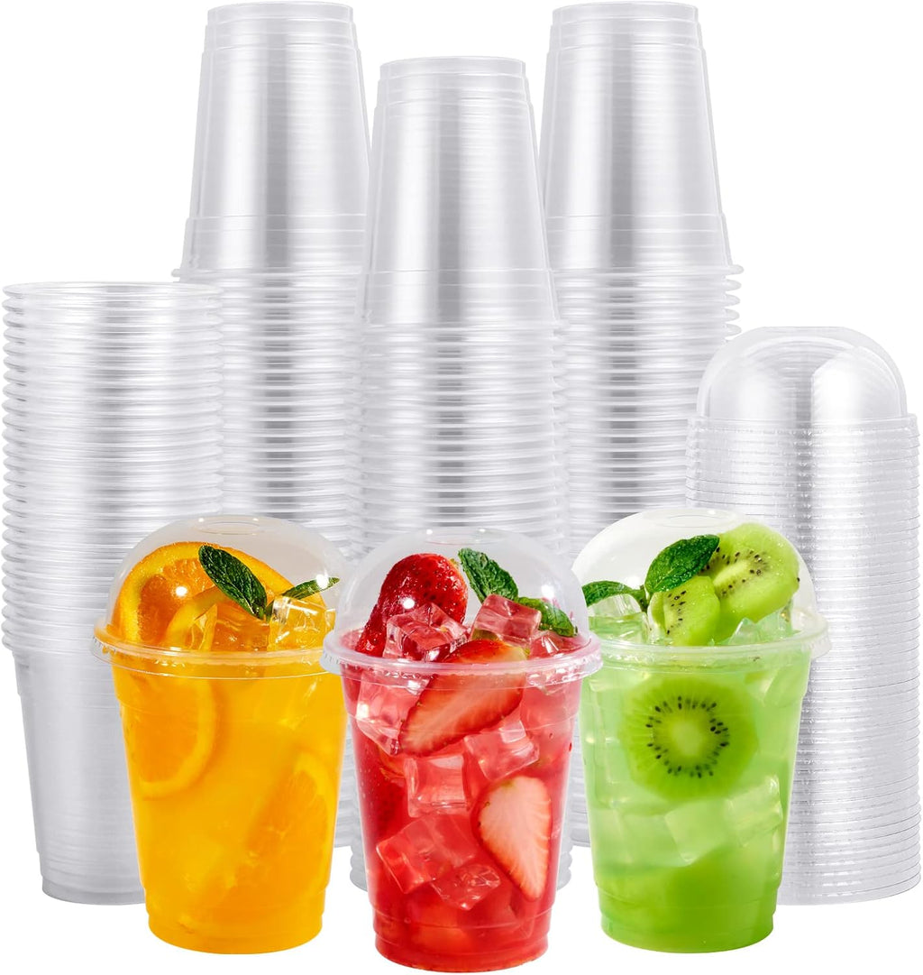 200 Pack 12 oz Clear Plastic Cups with Dome Lids, Cold Cups