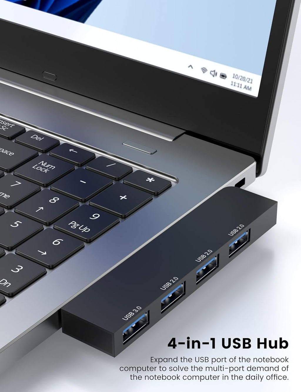 USB Hub, Fidioto 4 Port USB Adapter(1 * 3.0 Port, 3 * 2.0 Ports), Networking Hub for Laptop, iMac Pro, MacBook Air