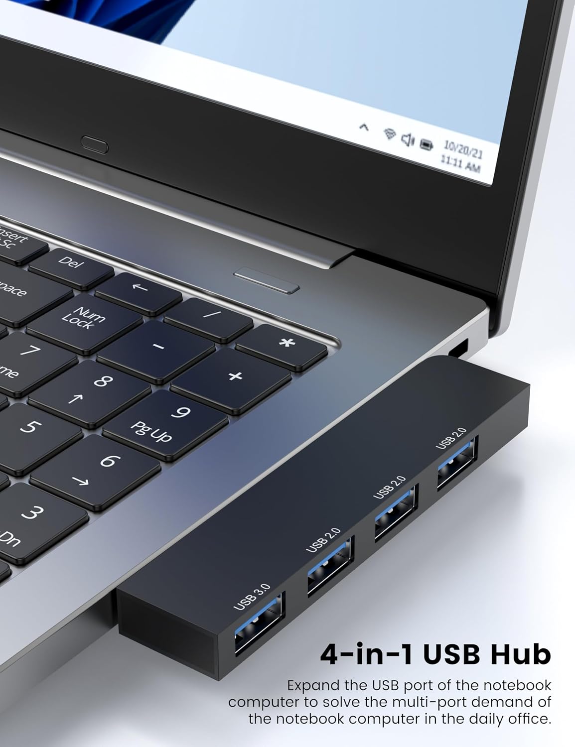 USB Hub, Fidioto 4 Port USB Adapter(1 * 3.0 Port, 3 * 2.0 Ports), Networking Hub for Laptop, iMac Pro, MacBook Air