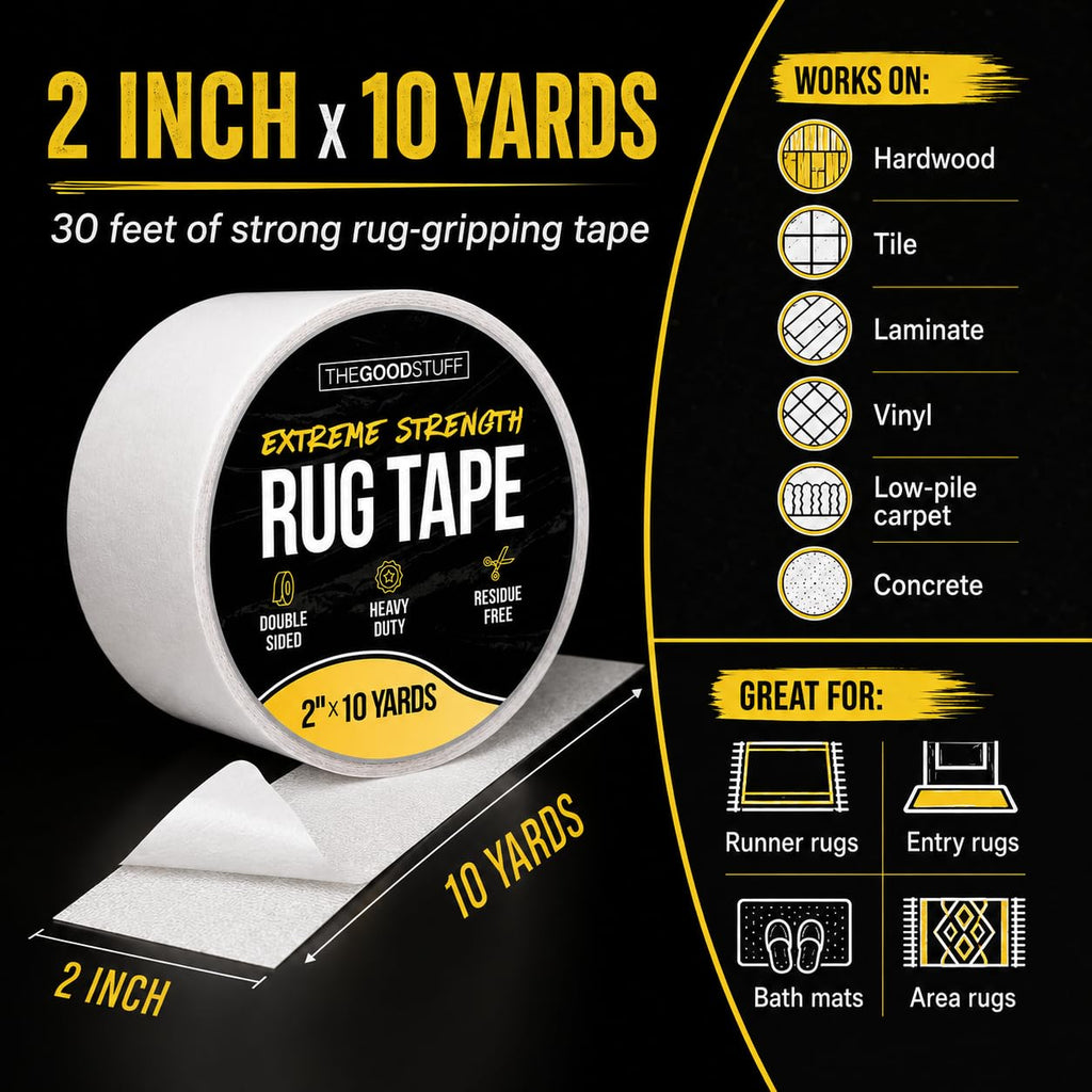 Double Sided Rug Tape [2 Inch x 10 yd] Secure Area Rugs