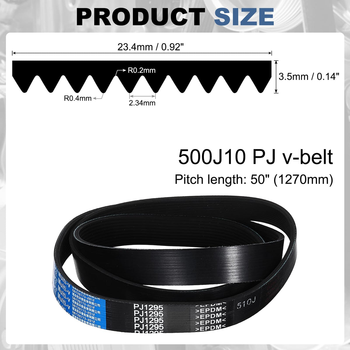 uxcell 2Pcs 510J10 PJ V-Ribbed Belt 10 Ribs 51" L x 0.92" W x 0.14" H, EPDM