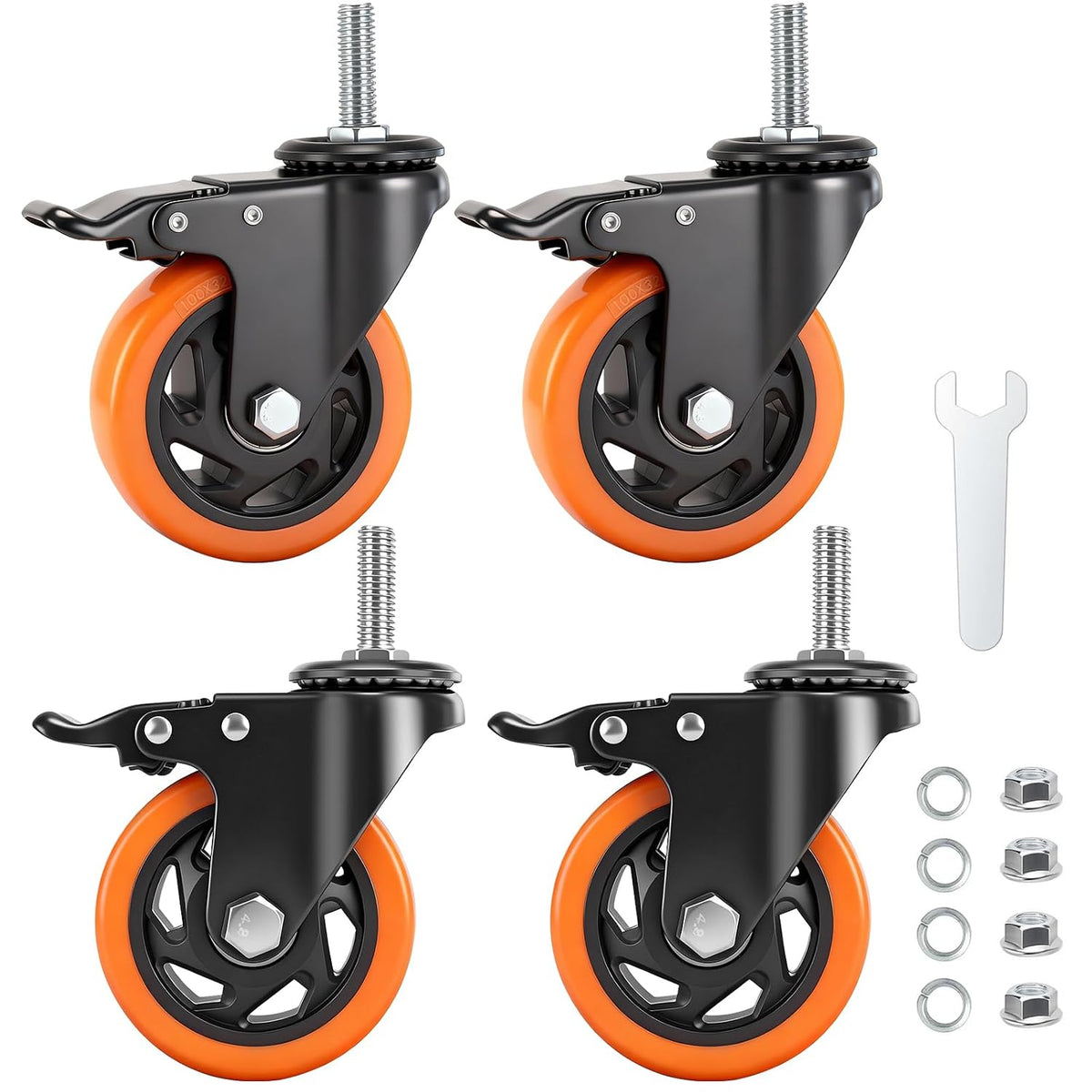 4 Inch Caster Wheels,Threaded Stem Casters Set of 4 Heavy Duty with Brake