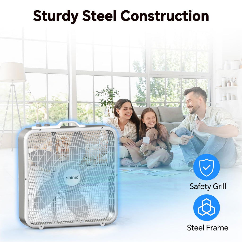 20" Box Fan with Thermostat, Powerful Airflow