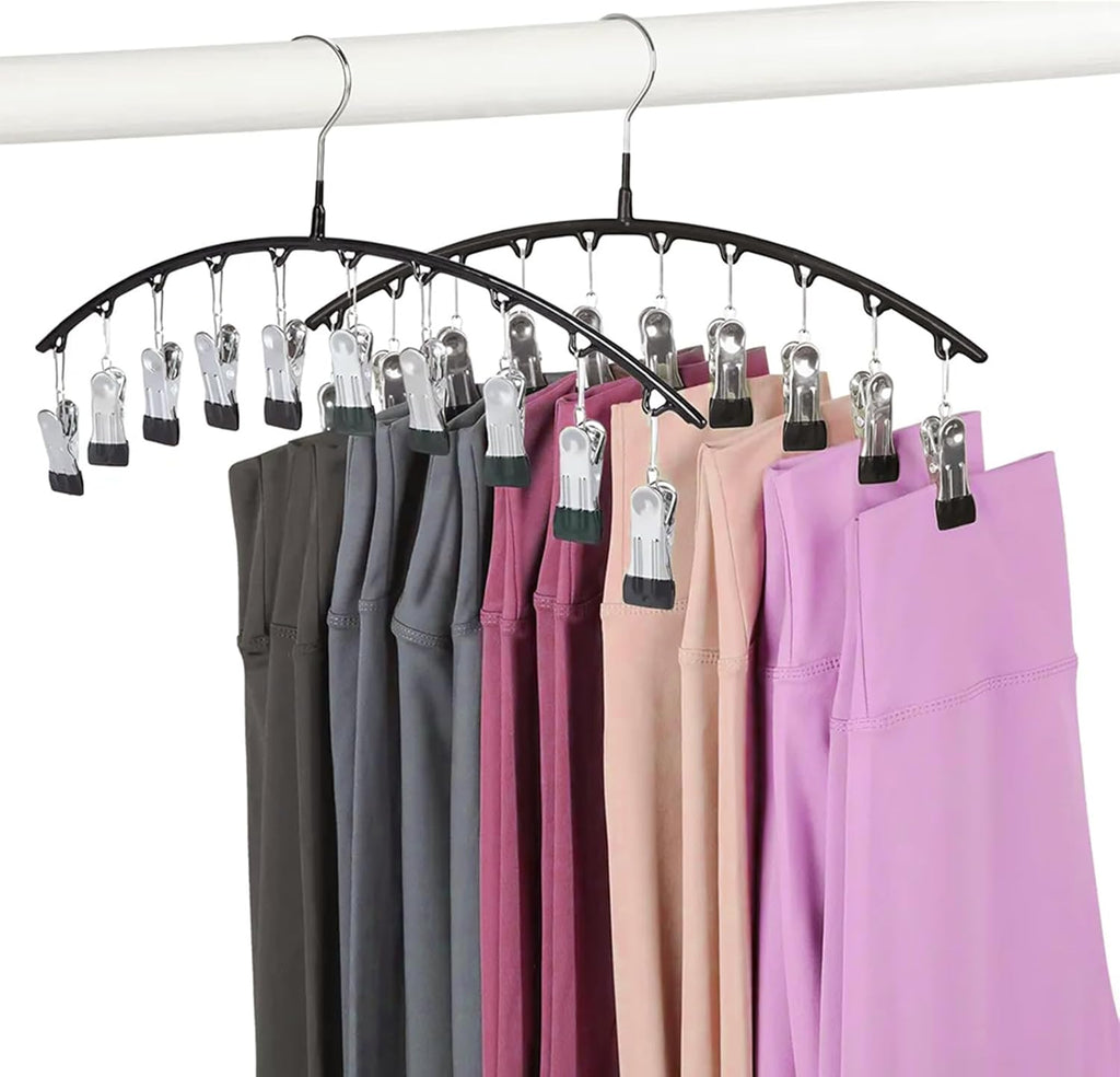Legging Hangers for Closet Organizer, Hat Hangers for Closet 2 Pack with 10 Clips Holds 20 Leggings, Legging Hanger