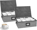 Mug Storage Box with 12 Compartments, Gray Hard Shell Container, Padded Dividers, Dual Handles, Zipper Lid for Coffee