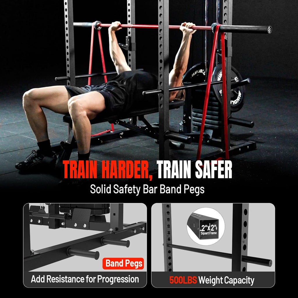 F4 2.0 Power Cage with Dual-Track Smooth Pulley System, 1200LBS Power Rack with Leg Hold-Down for Heavy LAT Pulldowns