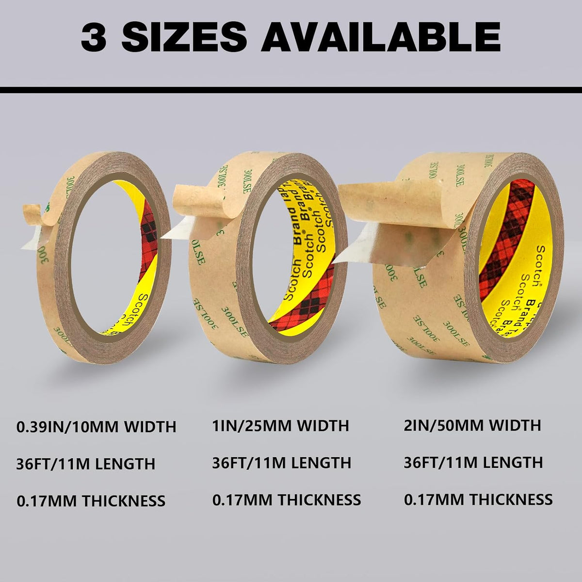 300LSE Double Sided Tape 2in x 36ft, Removable Heavy Duty Tape