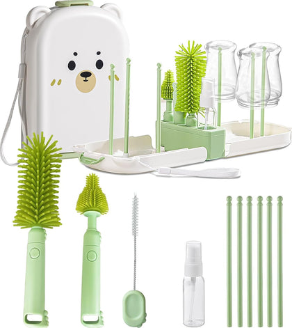 Travel Baby Bottle Cleaner Kit with Storage Case – 6-in-1 Compact Bottle Brush Set for Infant Feeding, Breast Pump