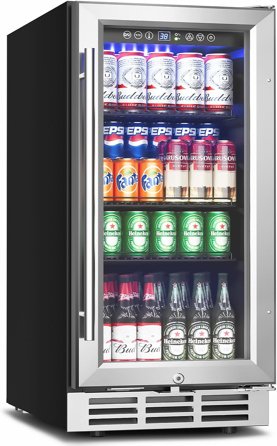 15 Inch Beverage Refrigerator Under Counter,126 Cans,Silver