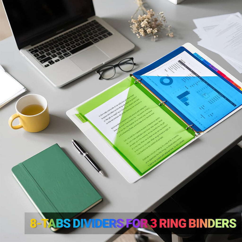 8-Tab Dividers for 3-Ring Binders, 48 Counts 3 Holes Index Dividers with 2 Pockets, Insertable 8 Tabs Binder Divider