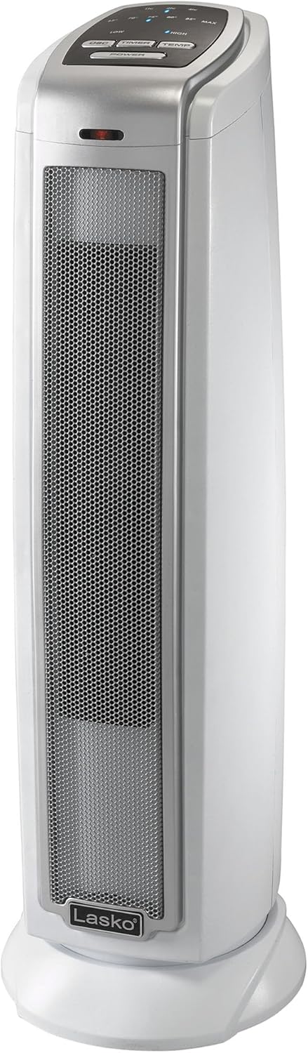 Oscillating Ceramic Tower Space Heater for Home with Overheat Protection, Timer, 22.5 Inches, Silver, 1500W, 5775 |