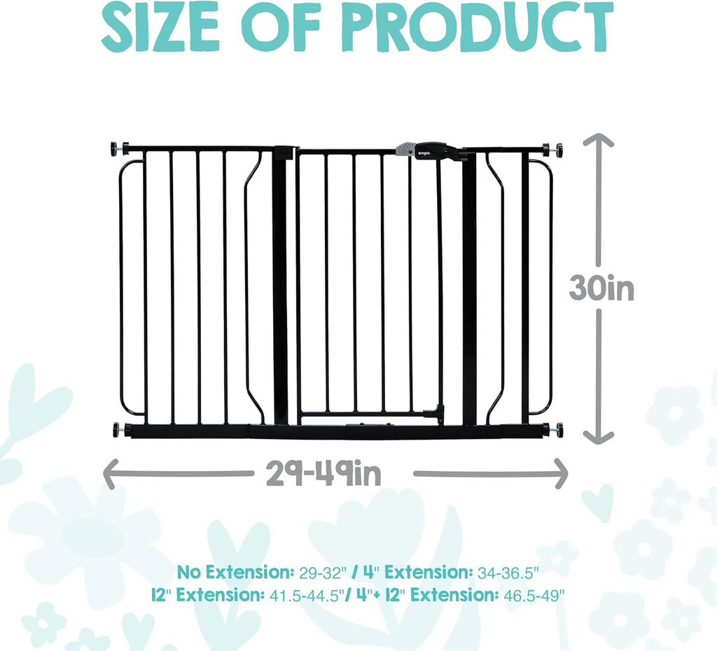 Safety 29-49" Easy Step Extra Wide Baby Gate for Doorways & Bottom of Stairs, Pressure Mounted Safety Gate with Door