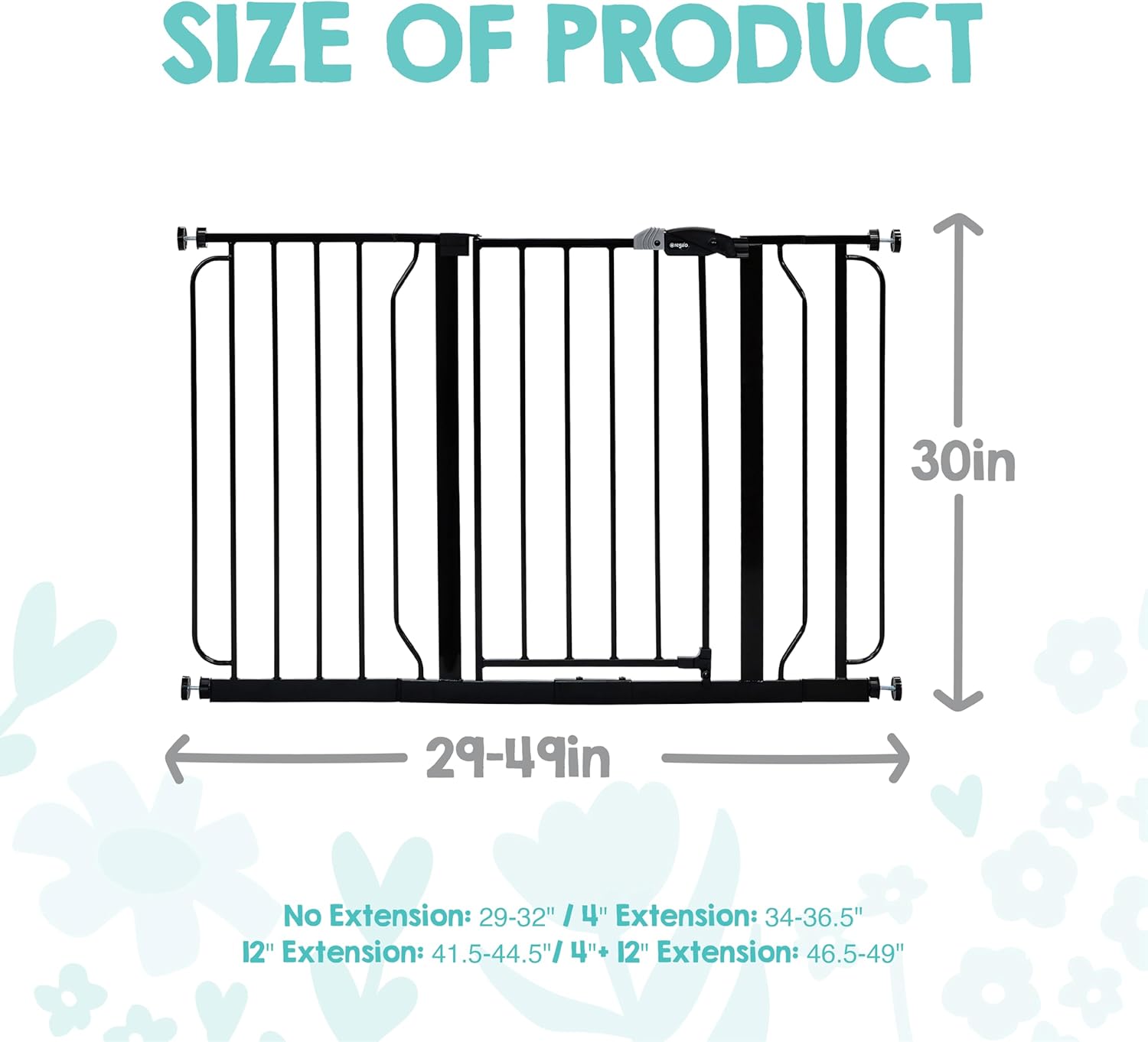 Safety 29-49" Easy Step Extra Wide Baby Gate for Doorways & Bottom of Stairs, Pressure Mounted Safety Gate with Door